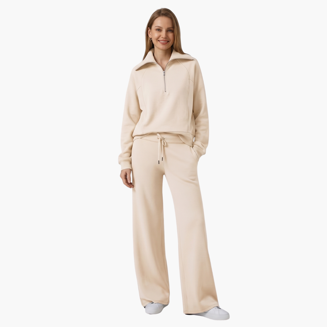 Daphne | Women's Half Zip Wide Leg Lounge Set