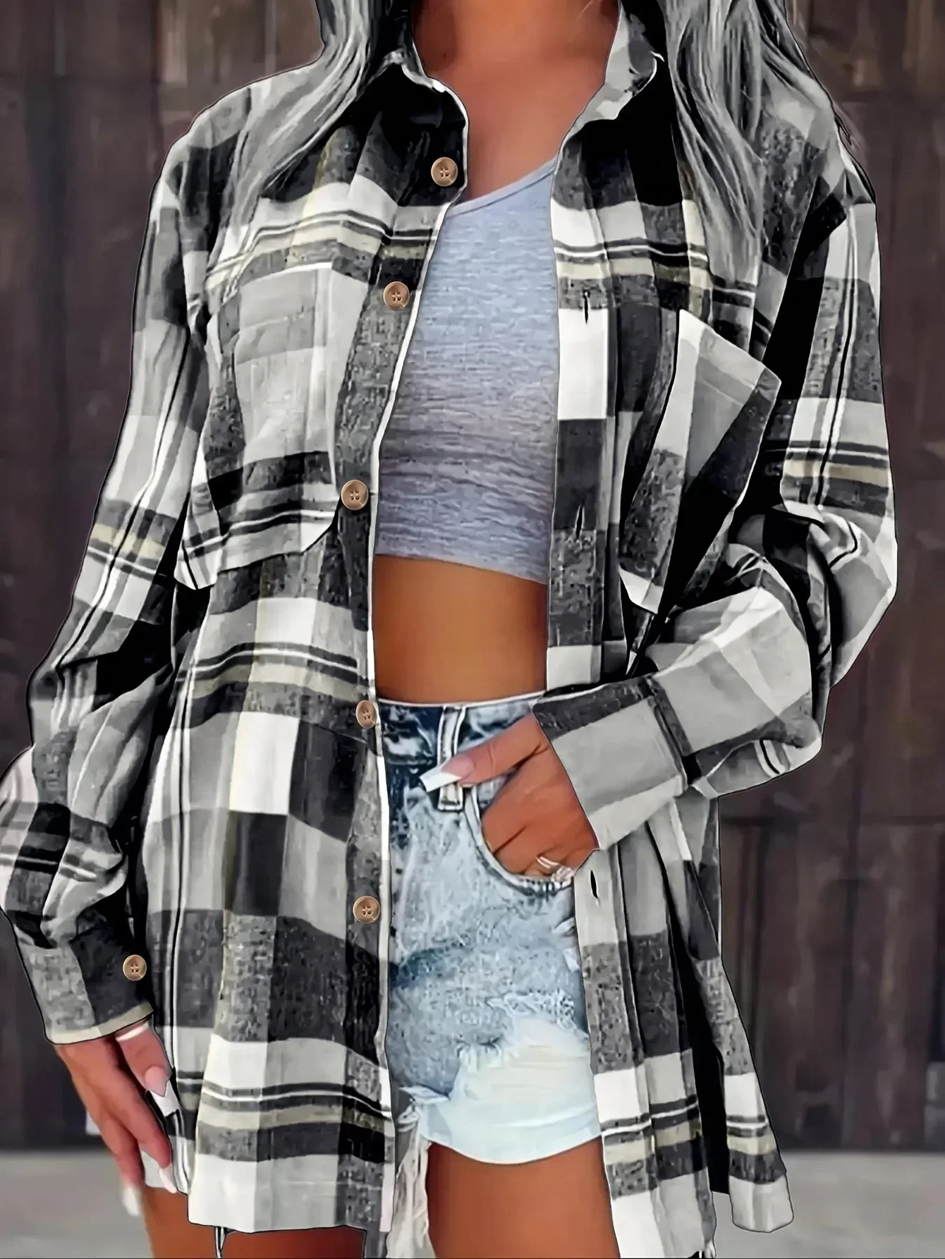 Harper | Women's Oversized Plaid Flannel Button-Down Shirt