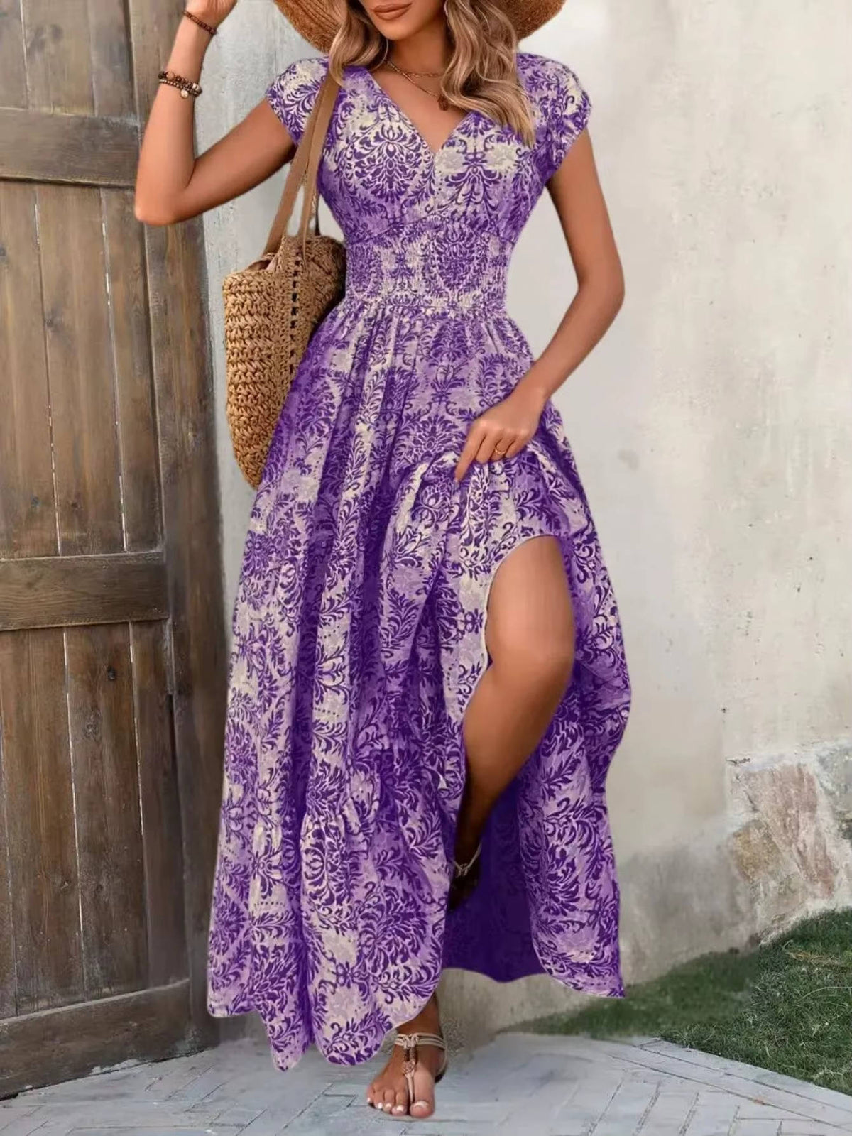 Calla | Women's Smocked Boho Print Tiered Maxi Dress