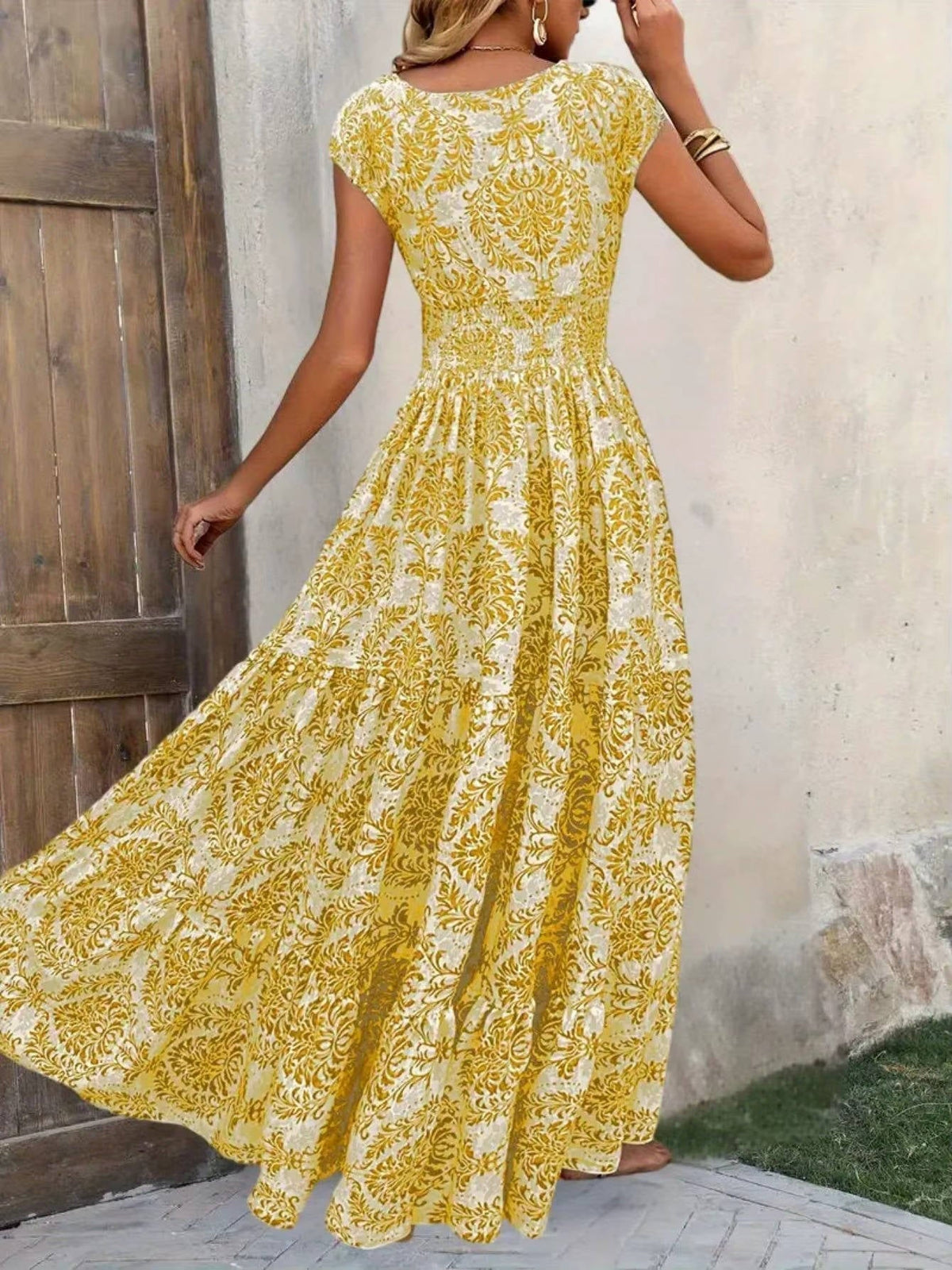 Calla | Women's Smocked Boho Print Tiered Maxi Dress