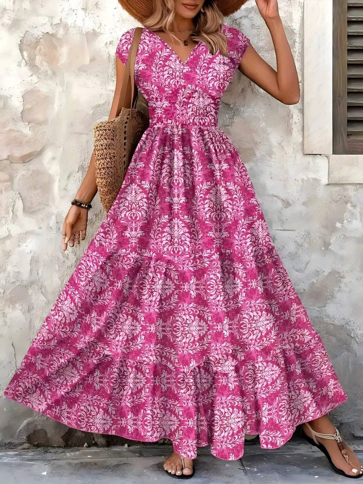Calla | Women's Smocked Boho Print Tiered Maxi Dress