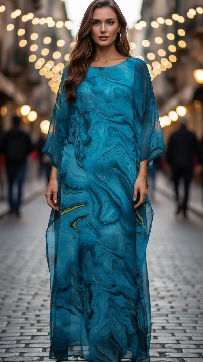 Aura | Women's Chiffon Kaftan Maxi Dress Batwing Sleeve Formal
