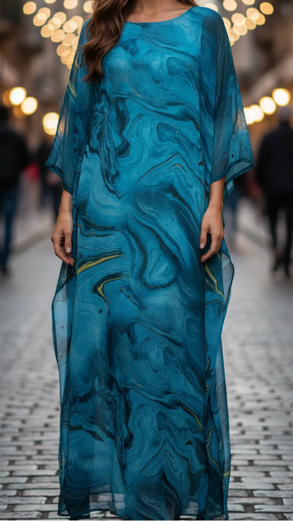 Aura | Women's Chiffon Kaftan Maxi Dress Batwing Sleeve Formal