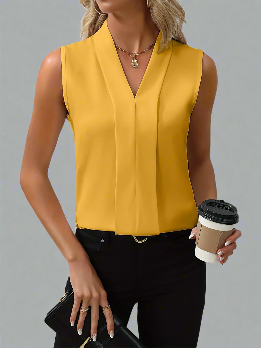 Calla | V-Neck Sleeveless Blouse with Pleated Front