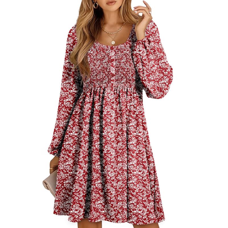 Autumn | Women's Smocked Empire Waist Long Sleeve Mini Dress