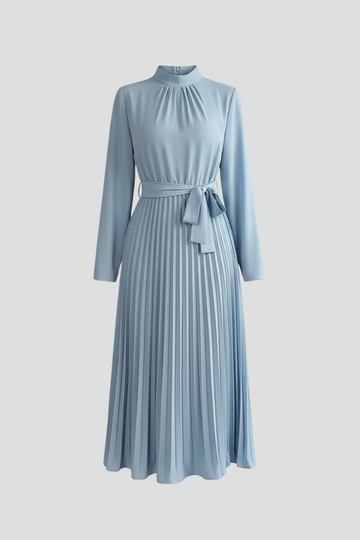 Elowen | Women's Mock Neck Long Sleeve Pleated Midi Dress