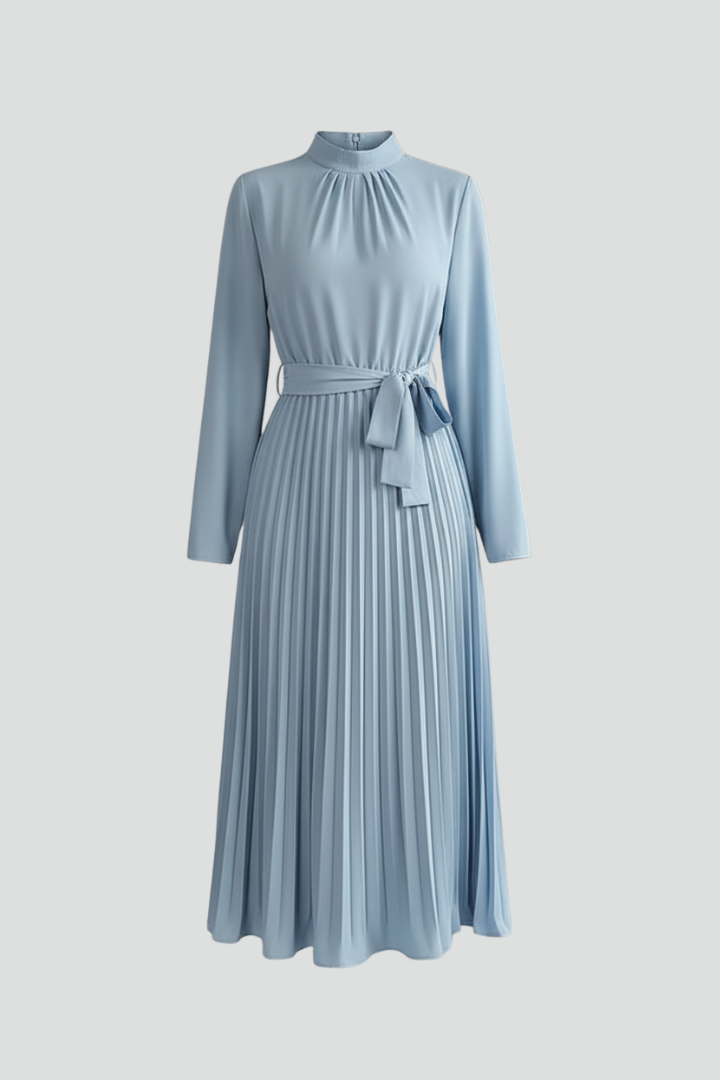 Elowen | Women's Mock Neck Long Sleeve Pleated Midi Dress