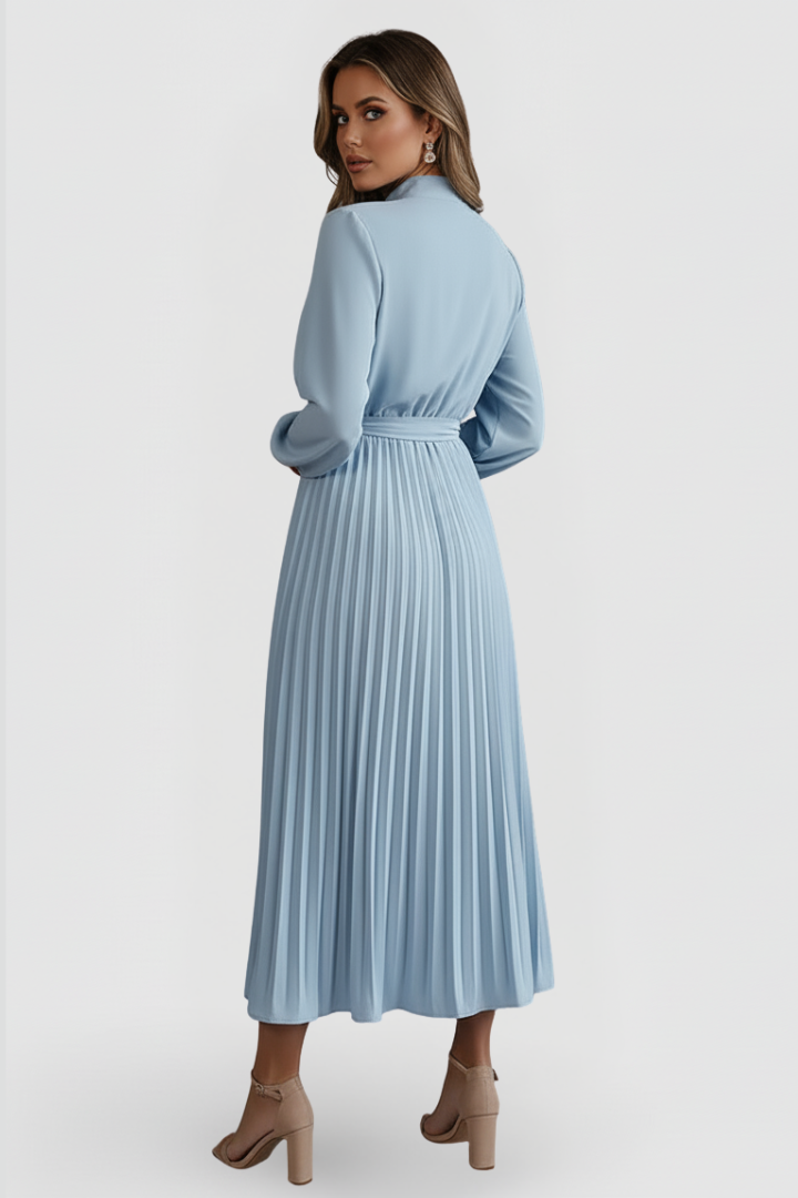 Elowen | Women's Mock Neck Long Sleeve Pleated Midi Dress