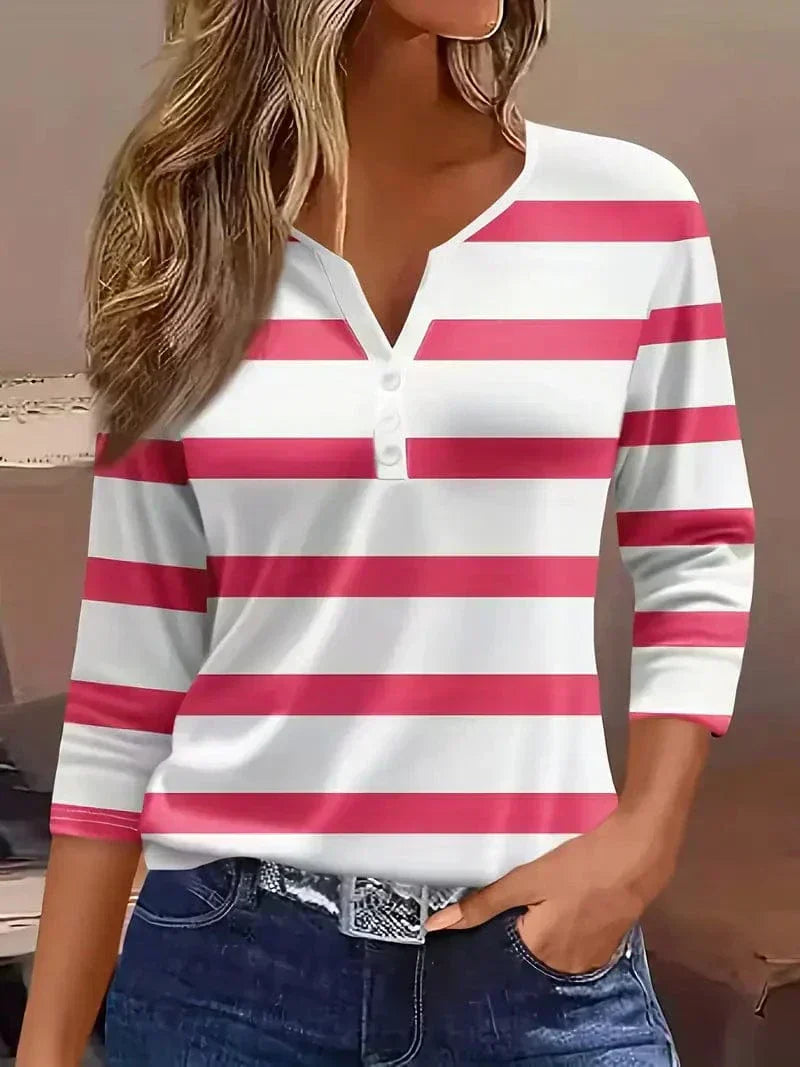 Genevieve | Striped V-Neck Top with Short Sleeves