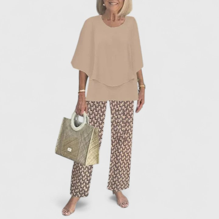 Celine | Women's Floral Print Top with Wide-Leg Trousers Set