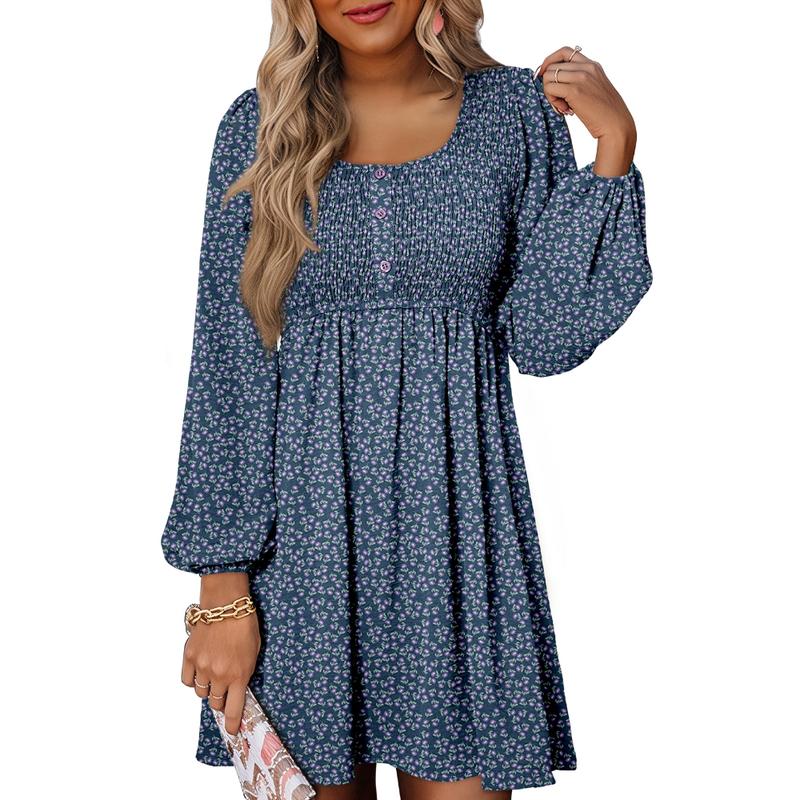 Autumn | Women's Smocked Empire Waist Long Sleeve Mini Dress