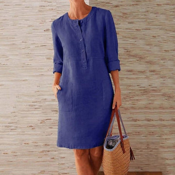 Felicia | Women's Button Front Shift Dress with Pockets