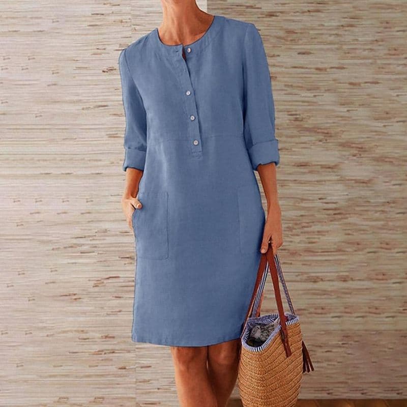 Felicia | Women's Button Front Shift Dress with Pockets