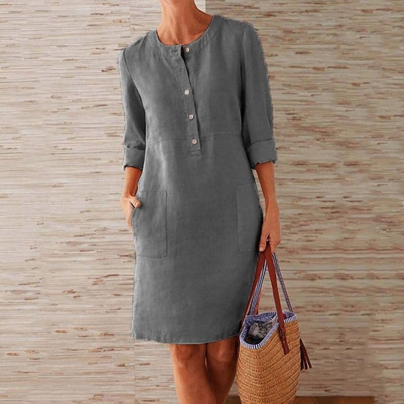 Felicia | Women's Button Front Shift Dress with Pockets