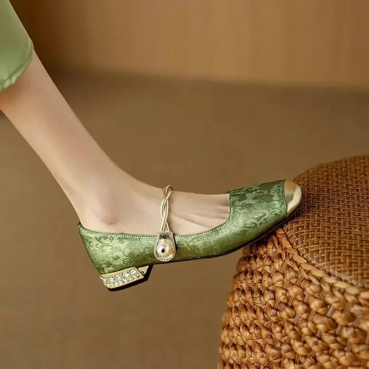 Celeste | Women's Pearl Strap Mary Jane Shoes Glitter Block Heel