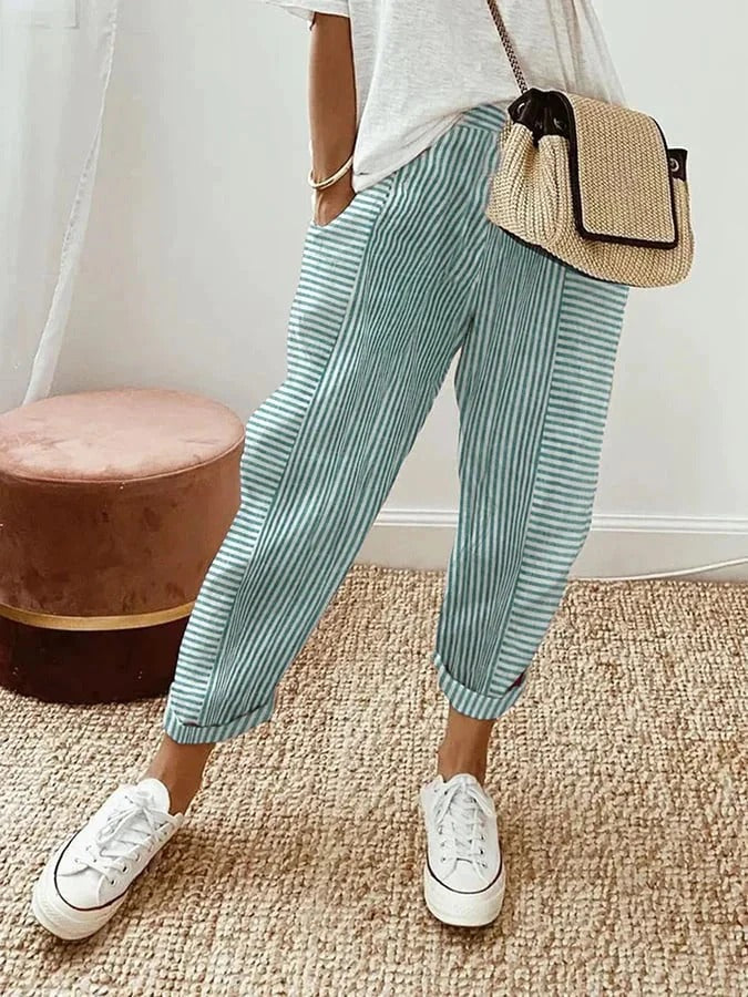 Cove | Striped Trousers with Relaxed Fit and Elastic Waist