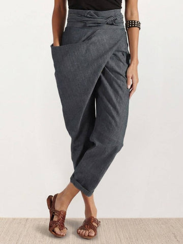 Cora | Cropped Tapered Trousers with High Waist and Wrap Front