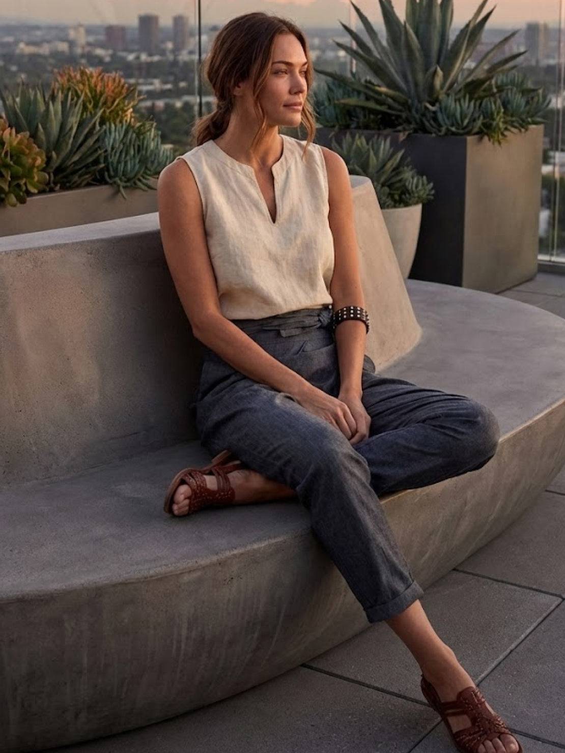 Cora | Cropped Tapered Trousers with High Waist and Wrap Front