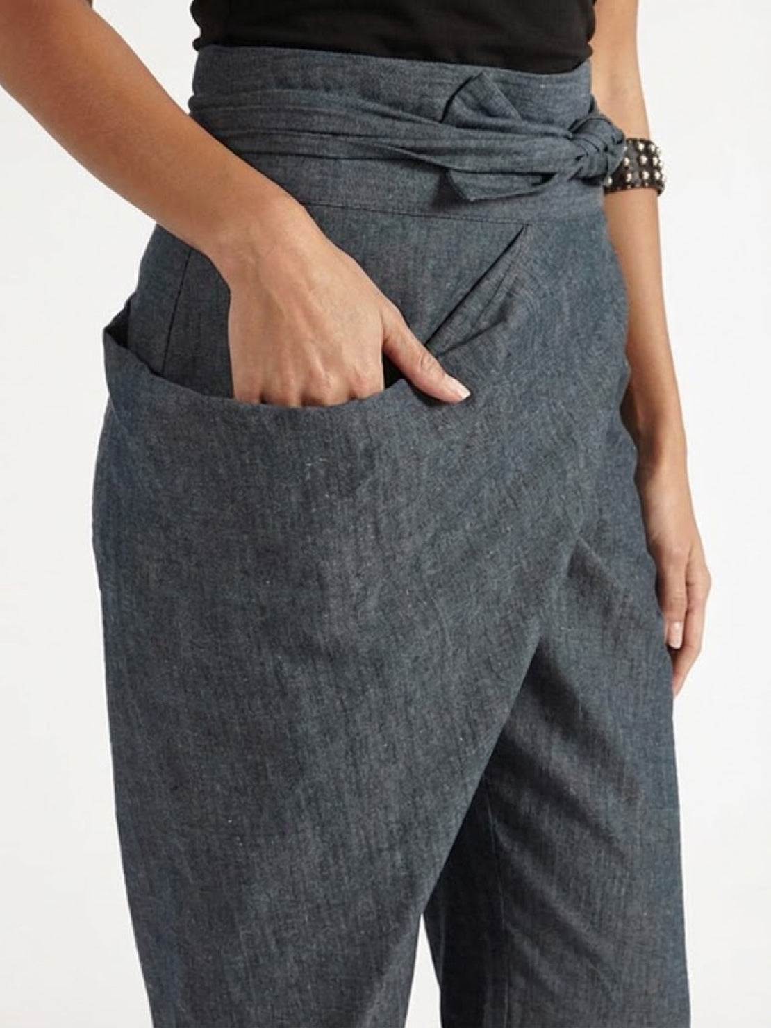 Cora | Cropped Tapered Trousers with High Waist and Wrap Front