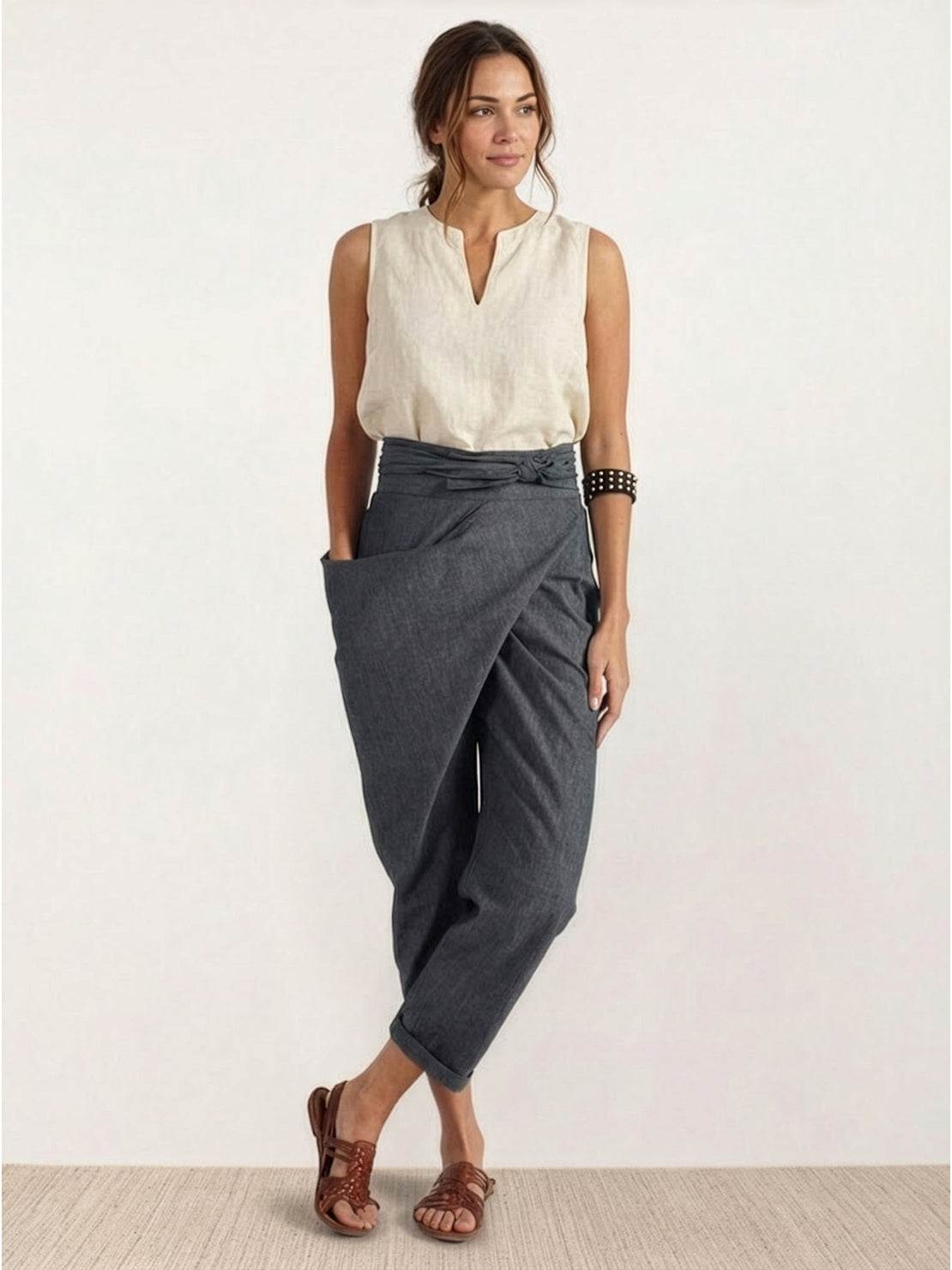 Cora | Cropped Tapered Trousers with High Waist and Wrap Front