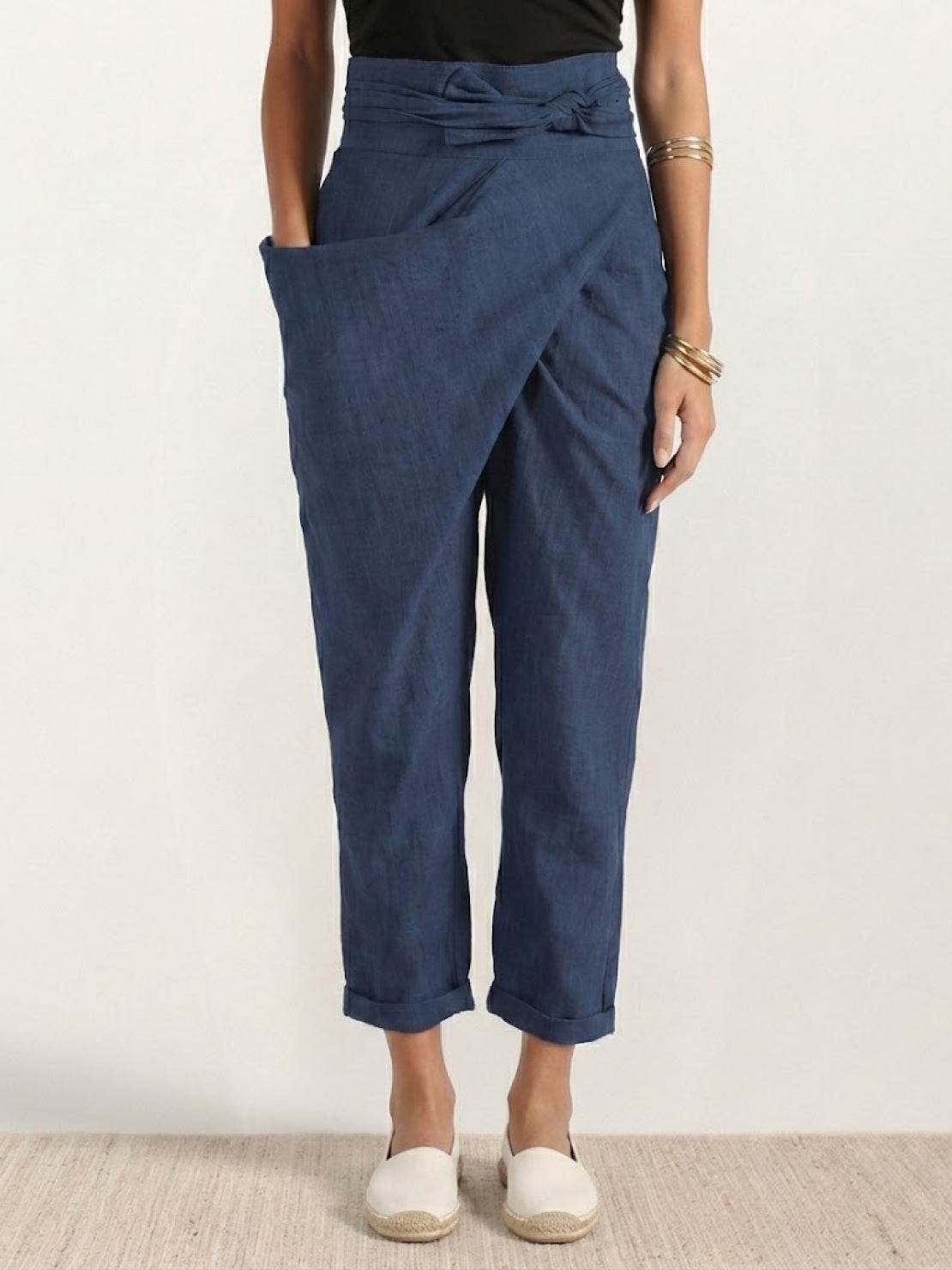 Cora | Cropped Tapered Trousers with High Waist and Wrap Front