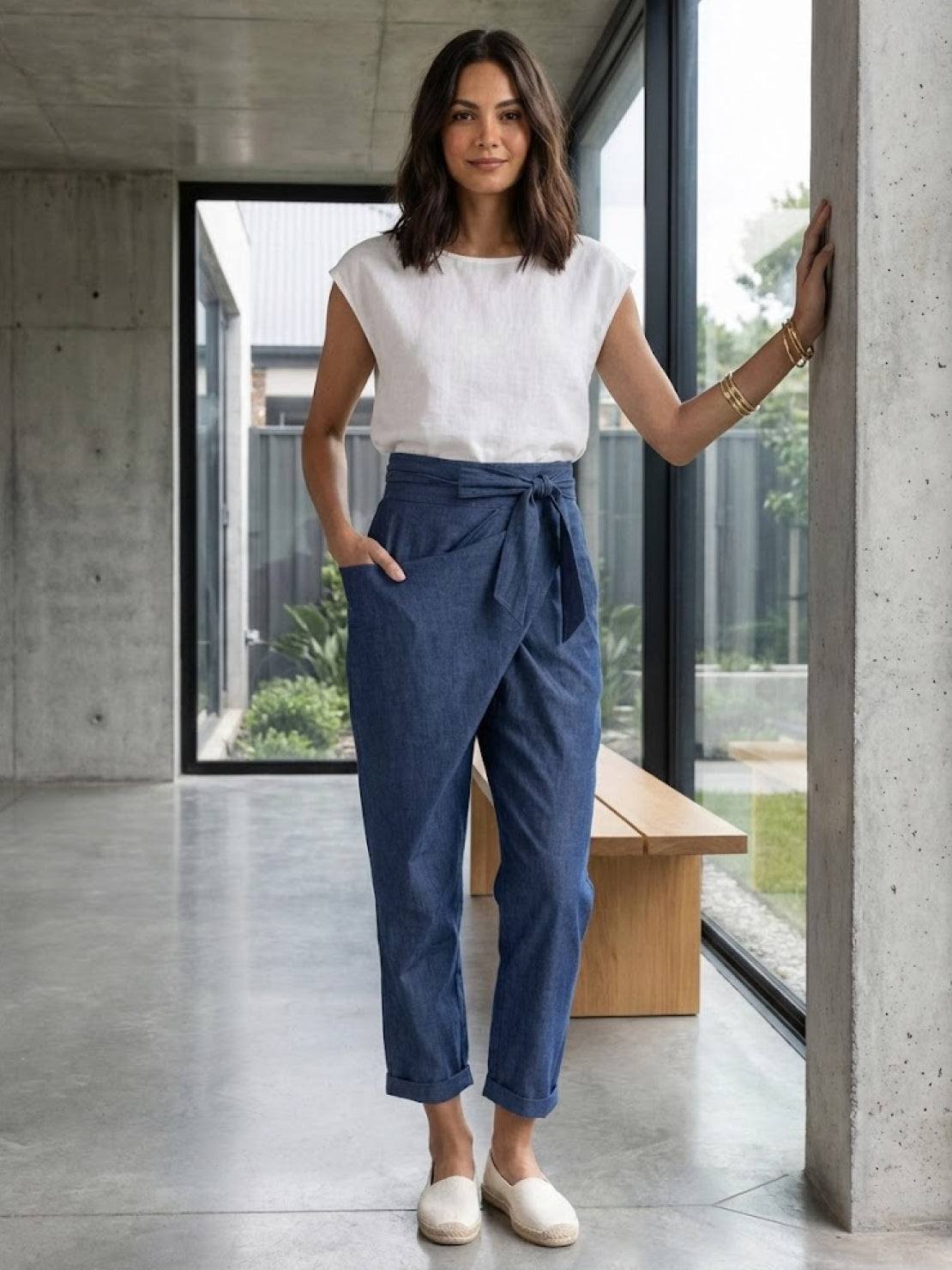 Cora | Cropped Tapered Trousers with High Waist and Wrap Front