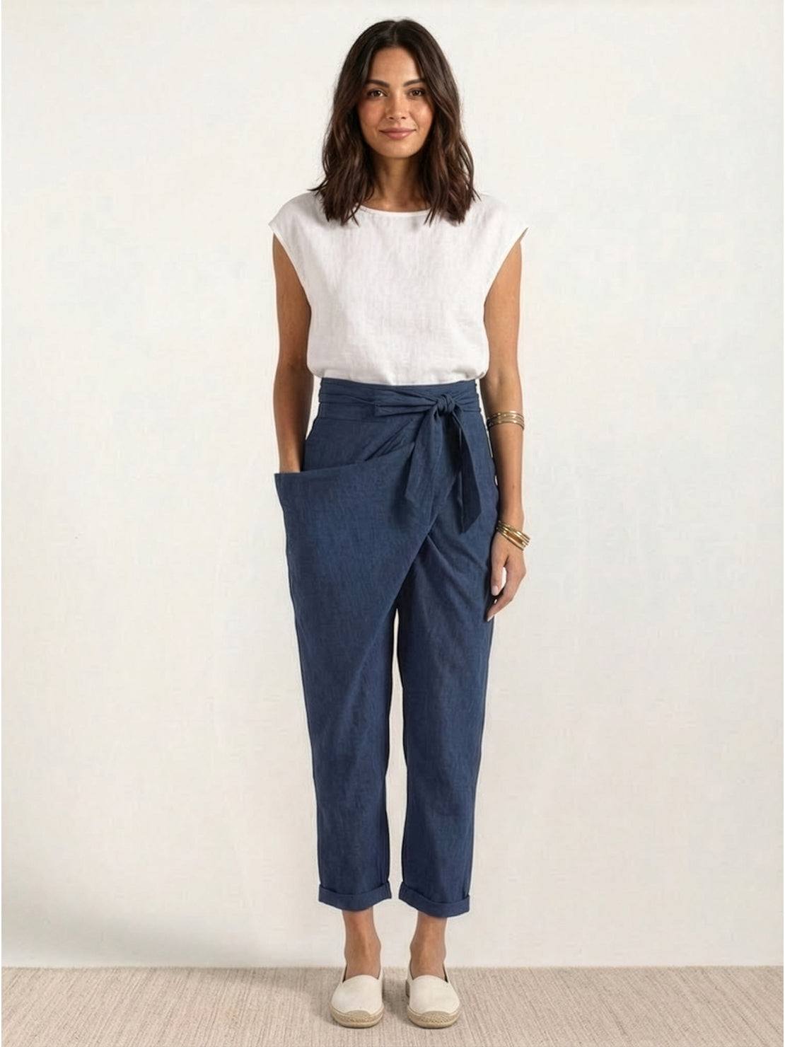 Cora | Cropped Tapered Trousers with High Waist and Wrap Front