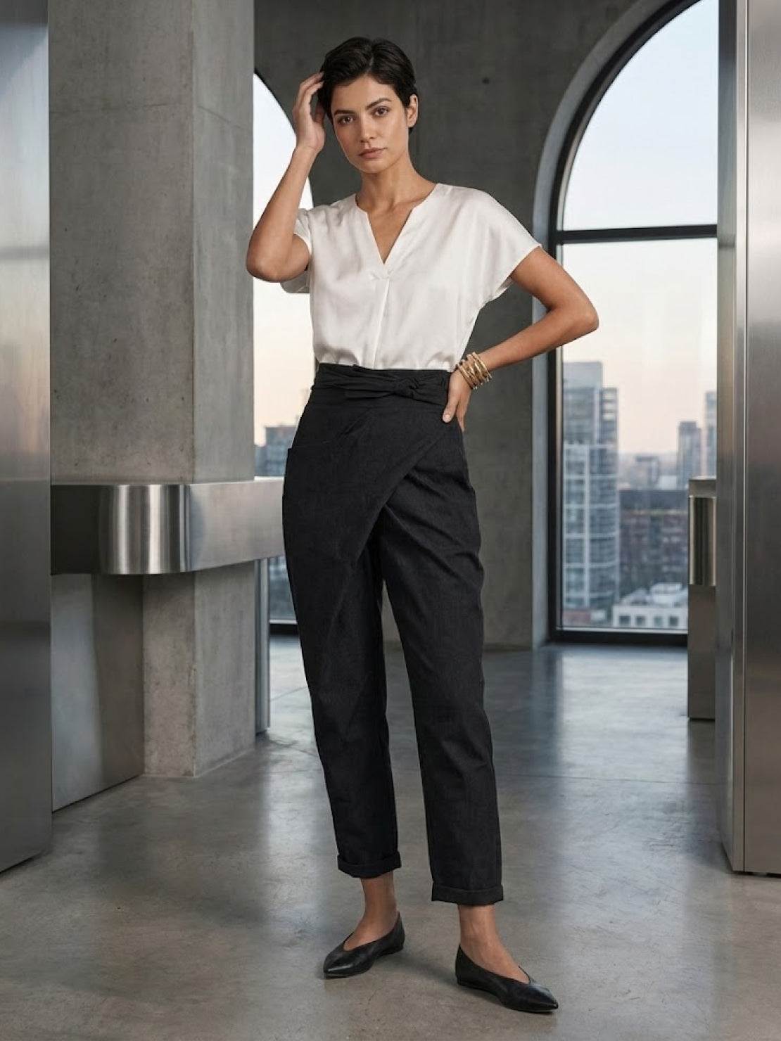 Cora | Cropped Tapered Trousers with High Waist and Wrap Front
