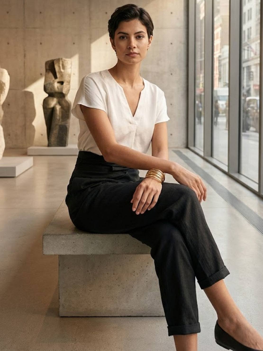 Cora | Cropped Tapered Trousers with High Waist and Wrap Front