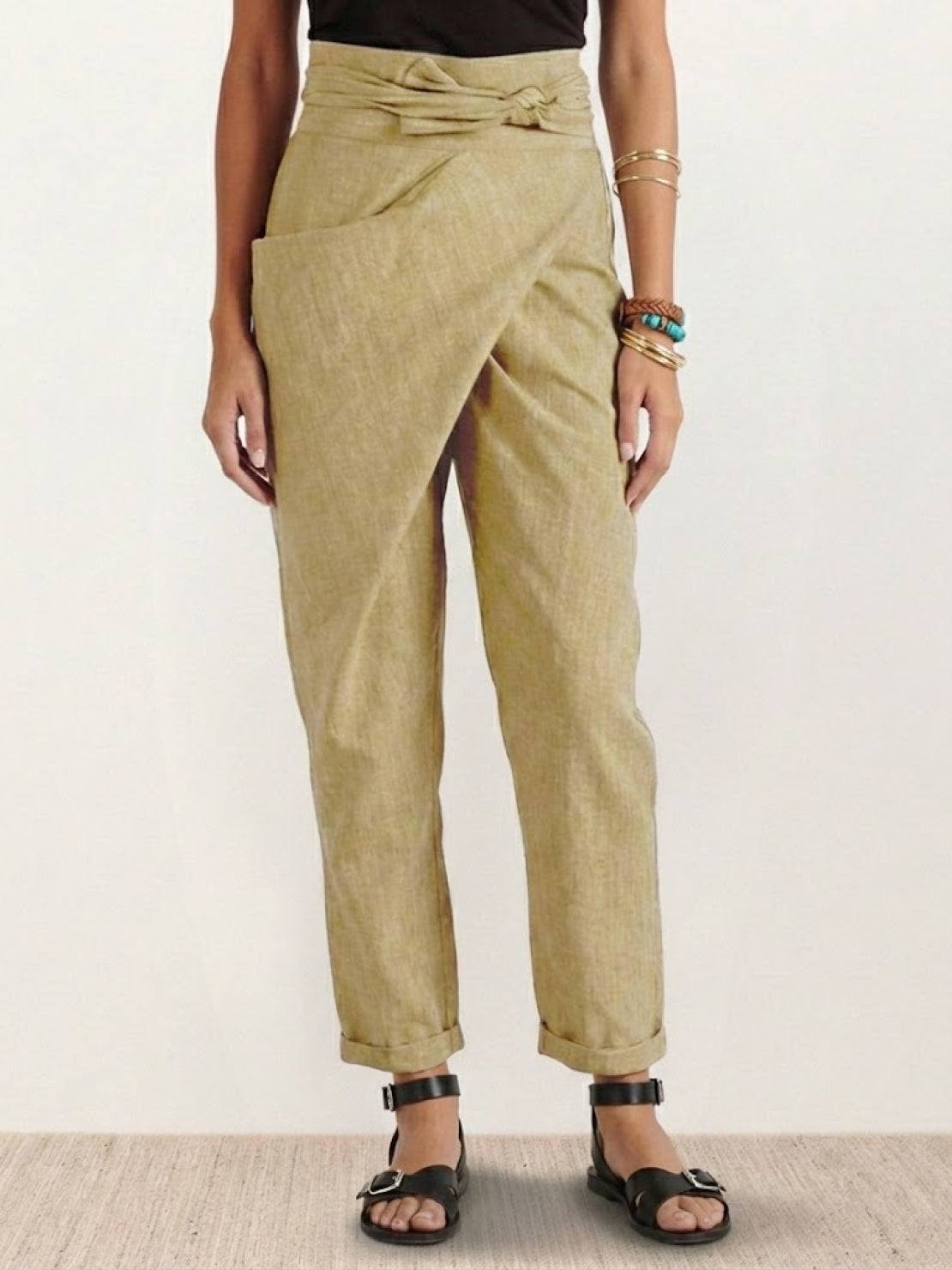 Cora | Cropped Tapered Trousers with High Waist and Wrap Front