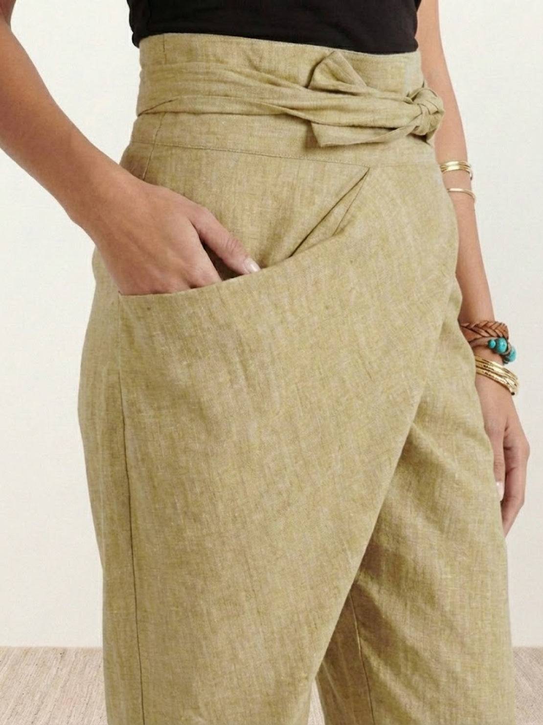 Cora | Cropped Tapered Trousers with High Waist and Wrap Front