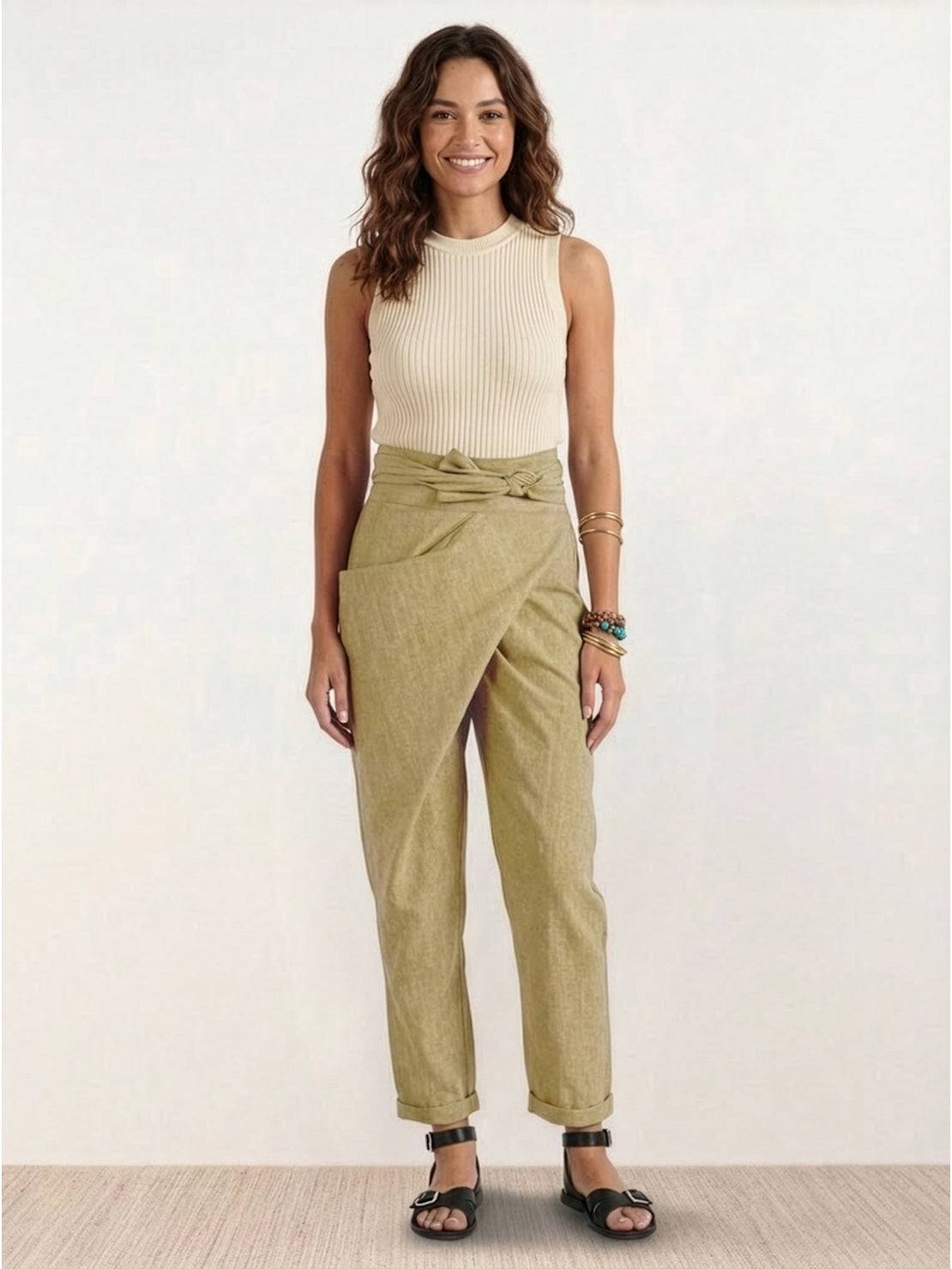 Cora | Cropped Tapered Trousers with High Waist and Wrap Front