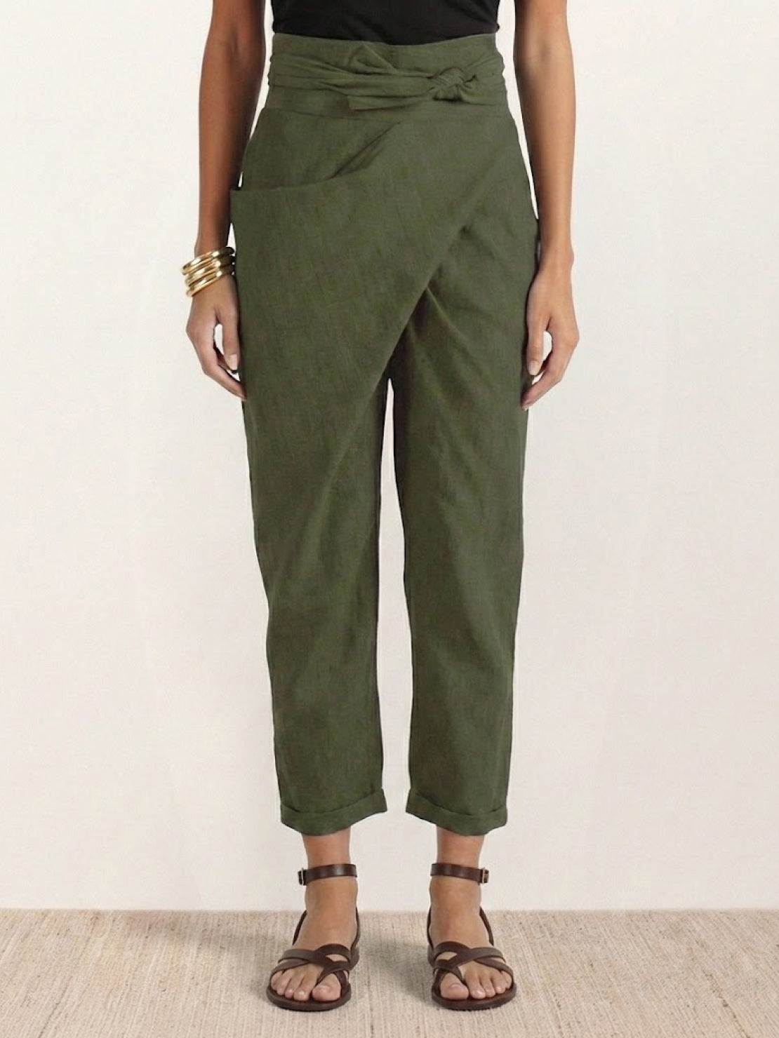 Cora | Cropped Tapered Trousers with High Waist and Wrap Front
