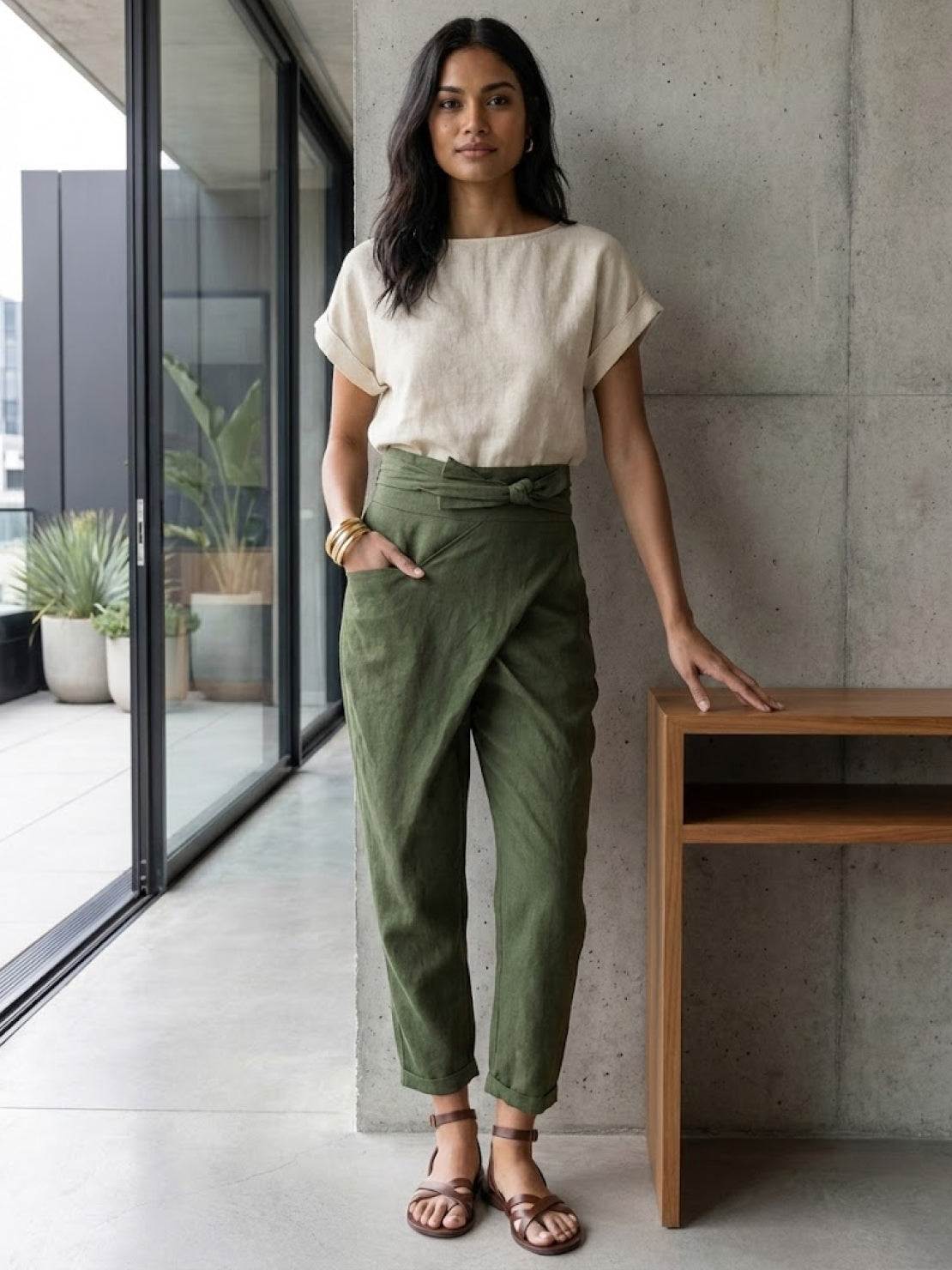 Cora | Cropped Tapered Trousers with High Waist and Wrap Front