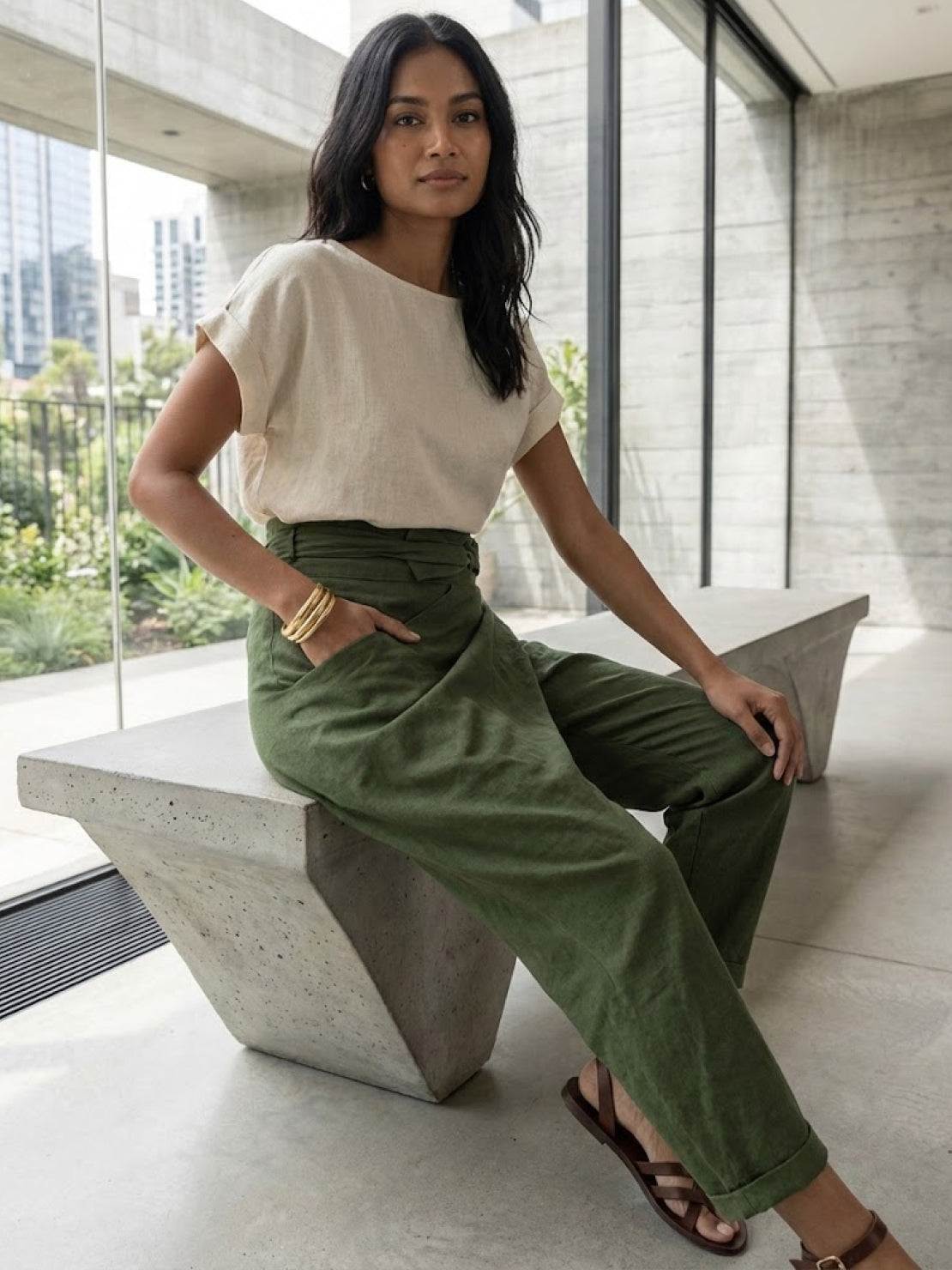 Cora | Cropped Tapered Trousers with High Waist and Wrap Front