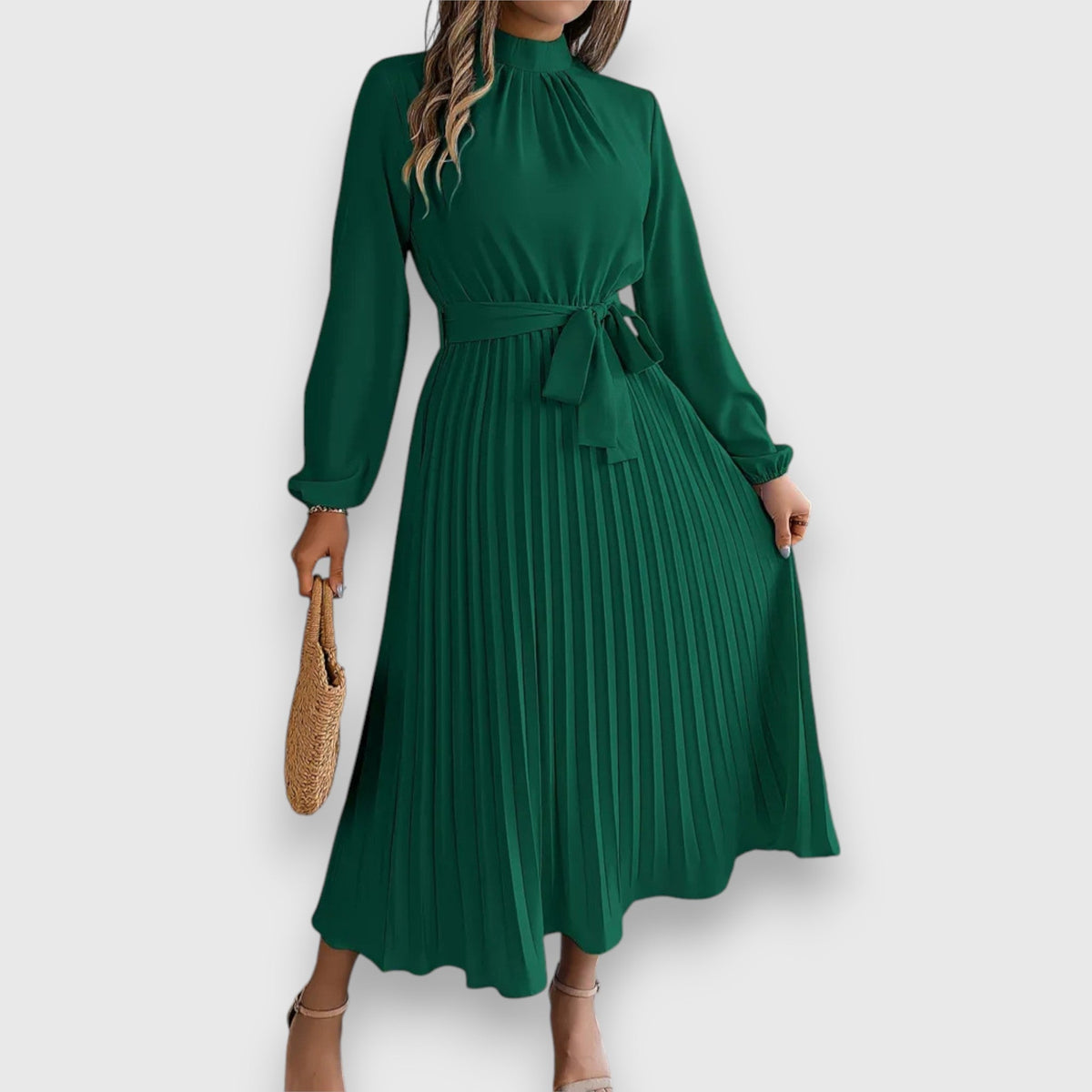 Ariadne | Women's Pleated Midi Dress with Flared Skirt and Sleeveless Design