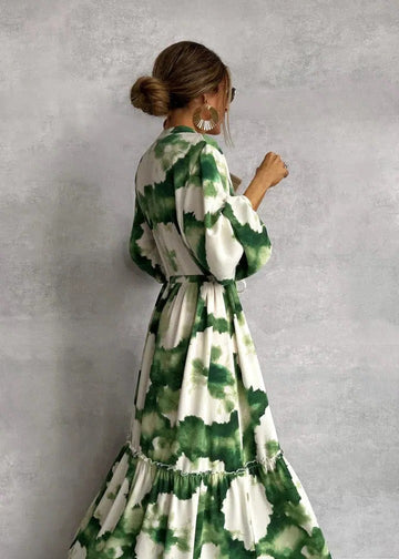 Celeste | Women's Tie-Dye Belted Long Sleeve Tiered Maxi Dress