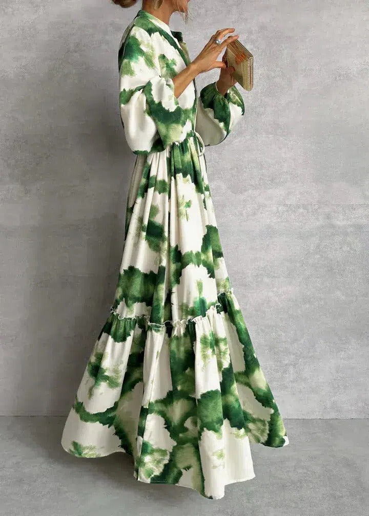 Celeste | Women's Tie-Dye Belted Long Sleeve Tiered Maxi Dress