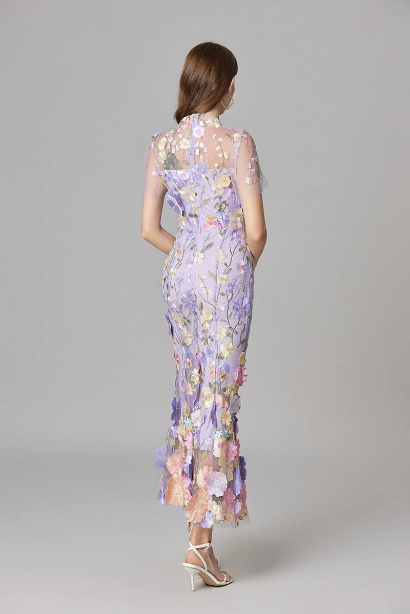 Aurelia | Women's 3D Floral Appliqu¨¦ Sheer Mesh Sleeveless Maxi Dress