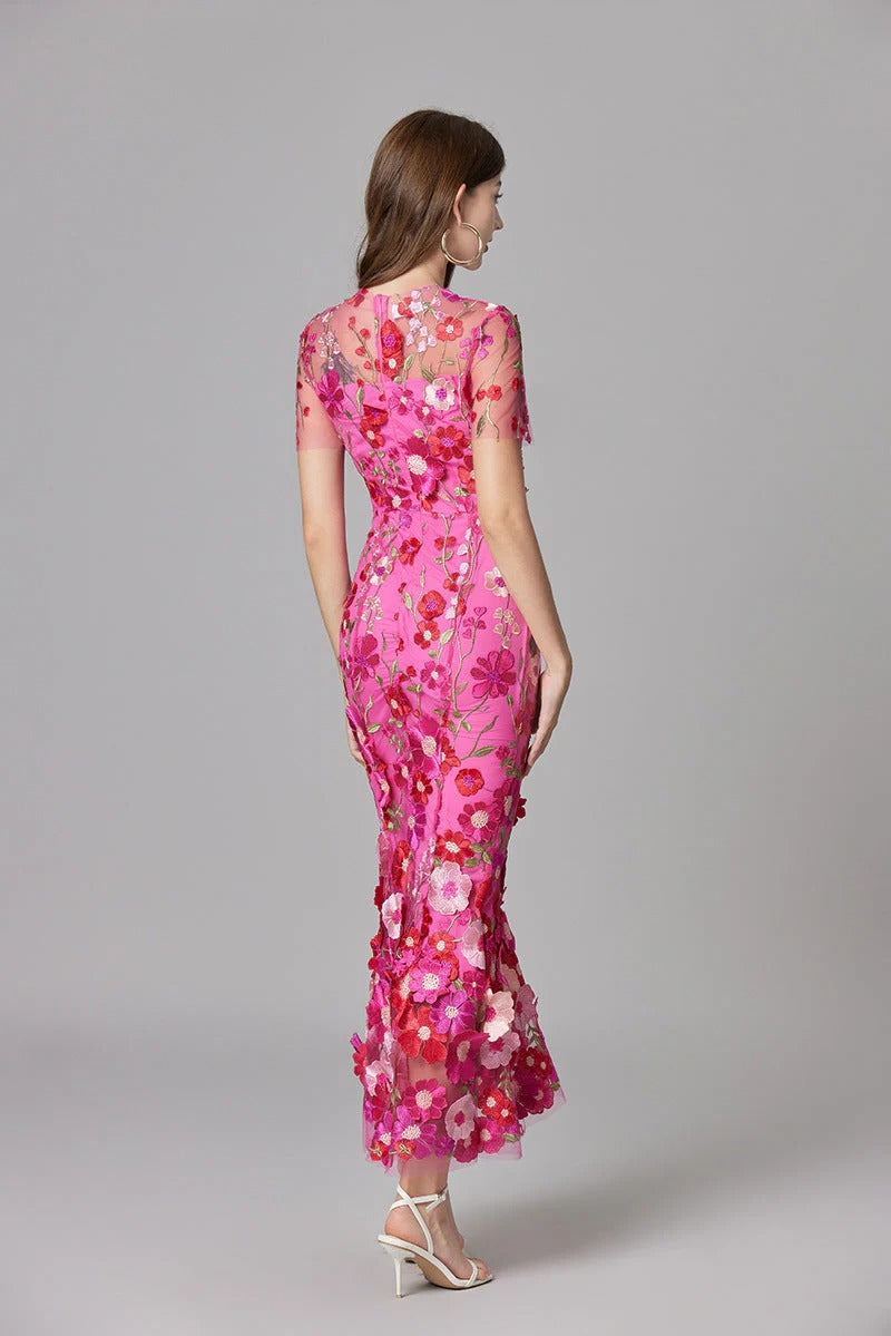 Aurelia | Women's 3D Floral Appliqu¨¦ Sheer Mesh Sleeveless Maxi Dress