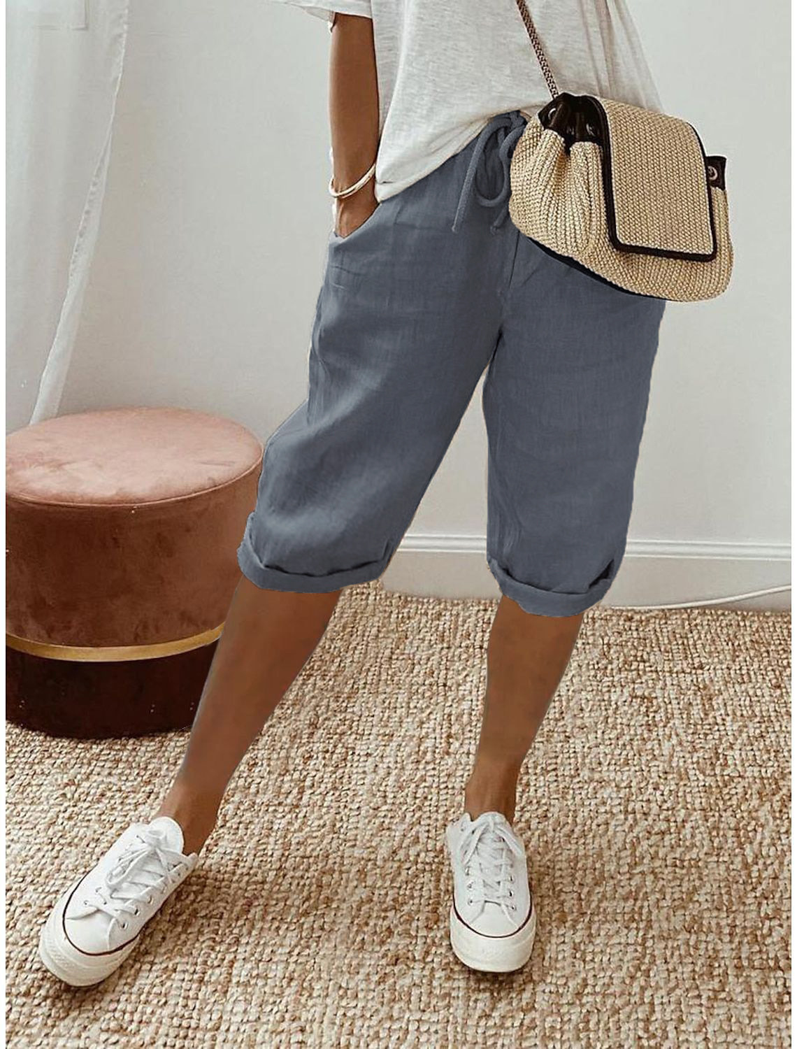 Celeste | Women's Capri Trousers with Relaxed Fit and Elastic Waist