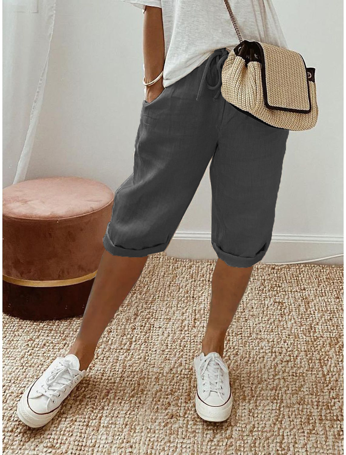 Celeste | Women's Capri Trousers with Relaxed Fit and Elastic Waist