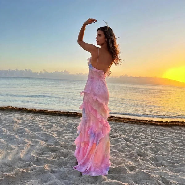 Aurora | Women's Ruffle Maxi Dress Floral Spaghetti Strap V-Neck