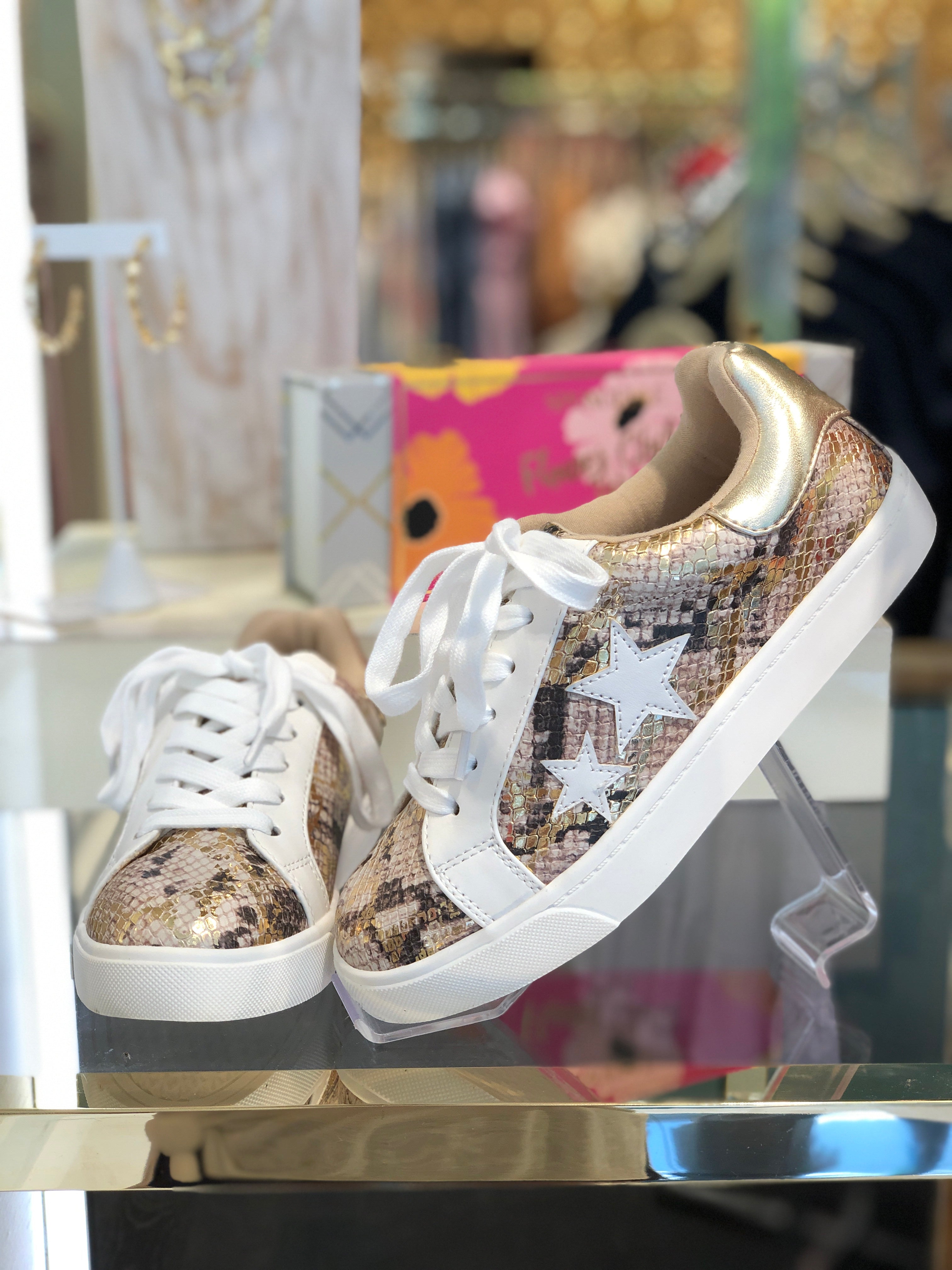 Metallic Snakeskin Star Sneakers