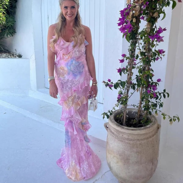 Aurora | Women's Ruffle Maxi Dress Floral Spaghetti Strap V-Neck