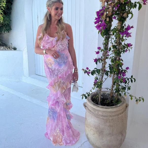 Aurora | Women's Ruffle Maxi Dress Floral Spaghetti Strap V-Neck