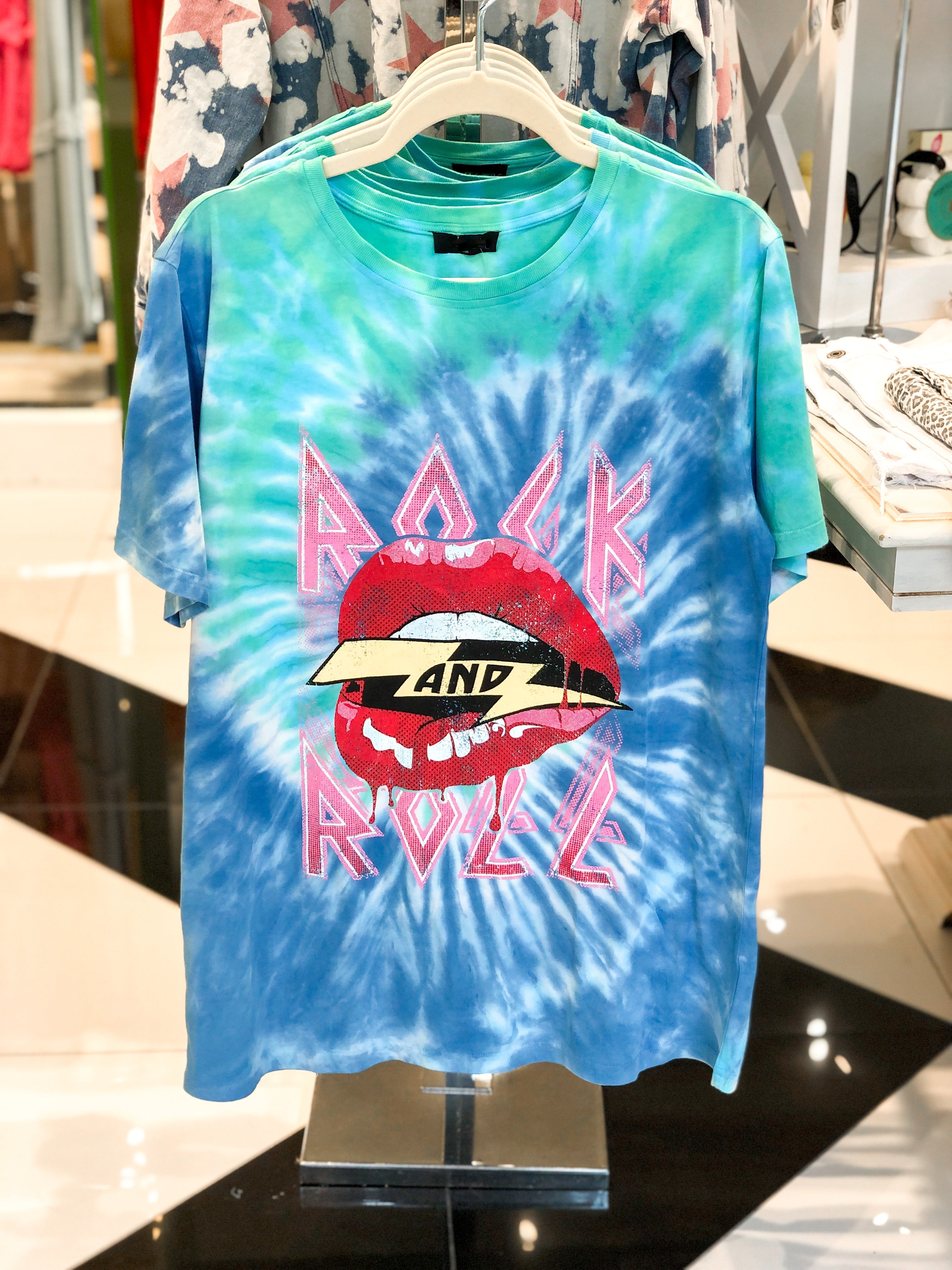 Blue Tie Dye Rock N' Roll Graphic Tee