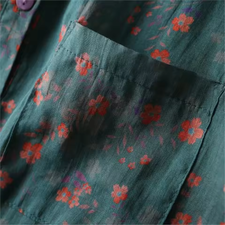 Coralie | Floral Half-Placket Shirt with Button Detail