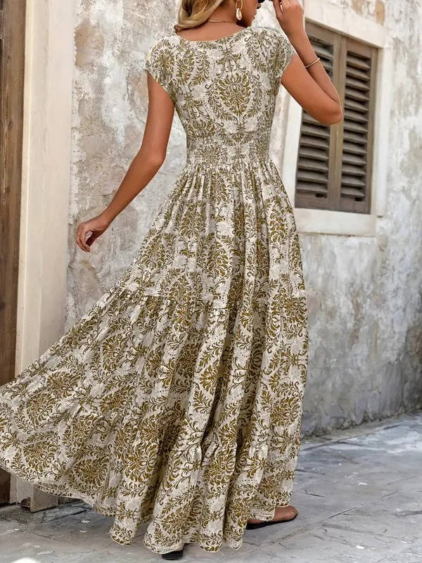 Calla | Women's Smocked Boho Print Tiered Maxi Dress