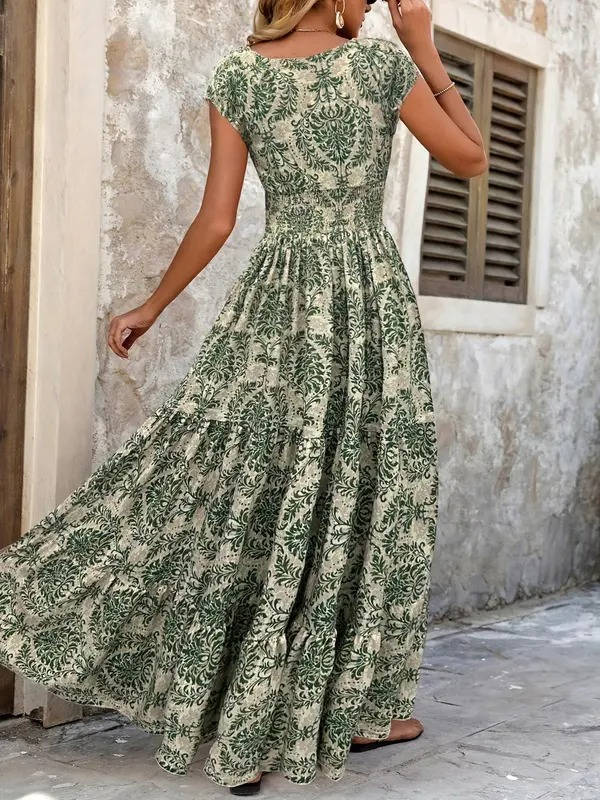 Calla | Women's Smocked Boho Print Tiered Maxi Dress
